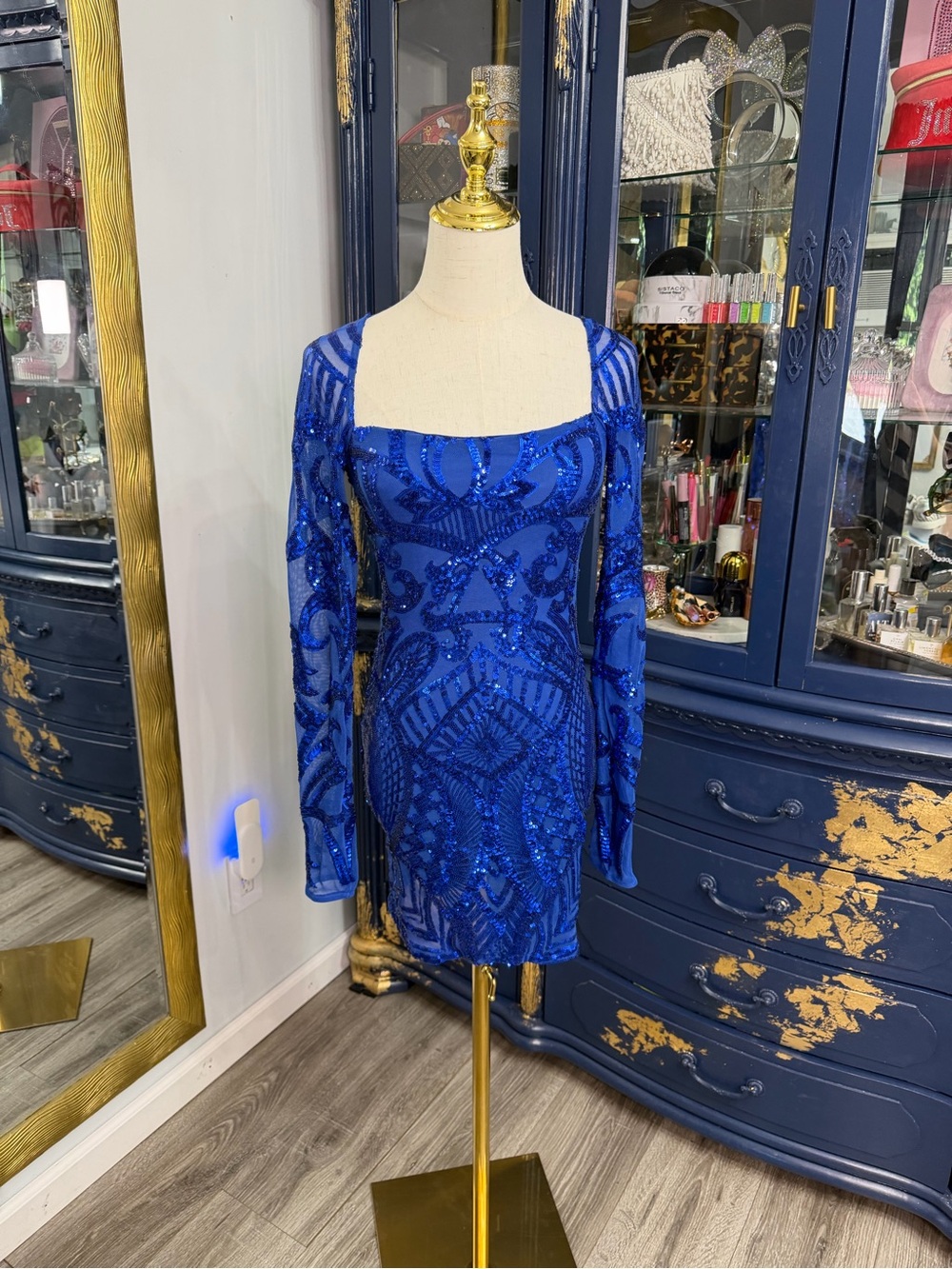 Lucy in the Sky Cobalt Blue Sequin Long-Sleeve Mini Dress